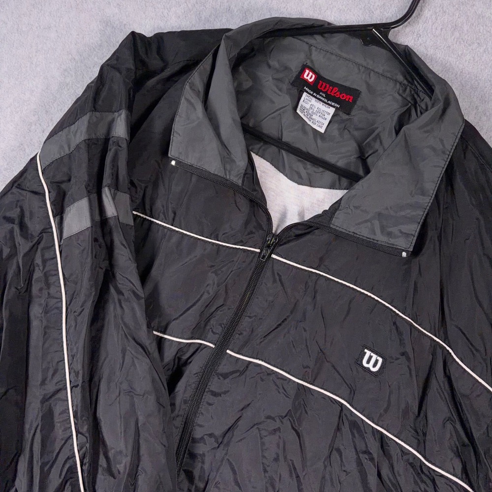 Wilson Windbreaker Jacket Men XXL Black Solid 90s Full Zip Tennis Pickball VTG